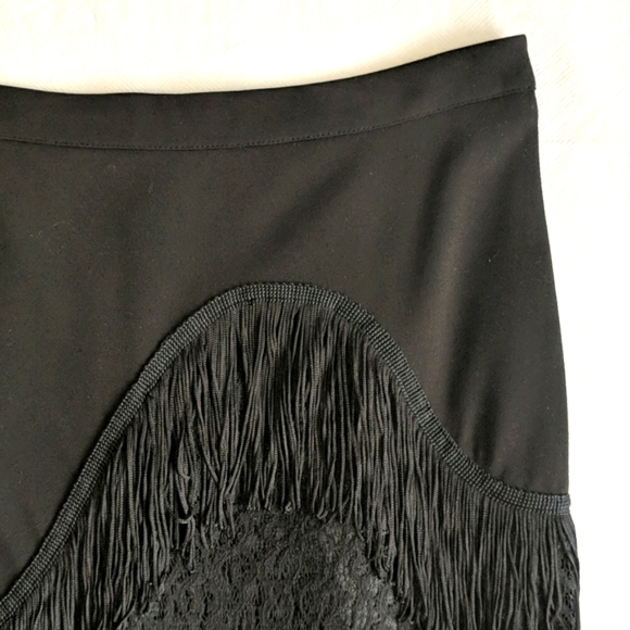 NEW bebe flapper style black pencil skirt with lace & fringe women's size small - Picture 4 of 11